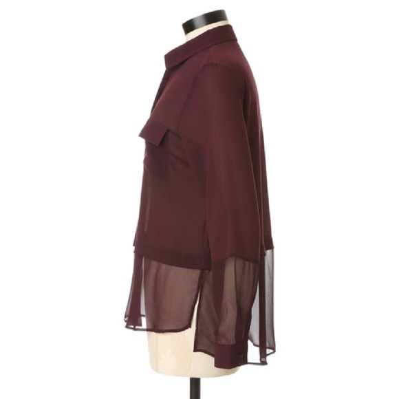 Dex Burgundy Sheer Layered Button-Up Blouse Size Small (Work Attire/Office Wear) - Picture 3 of 6